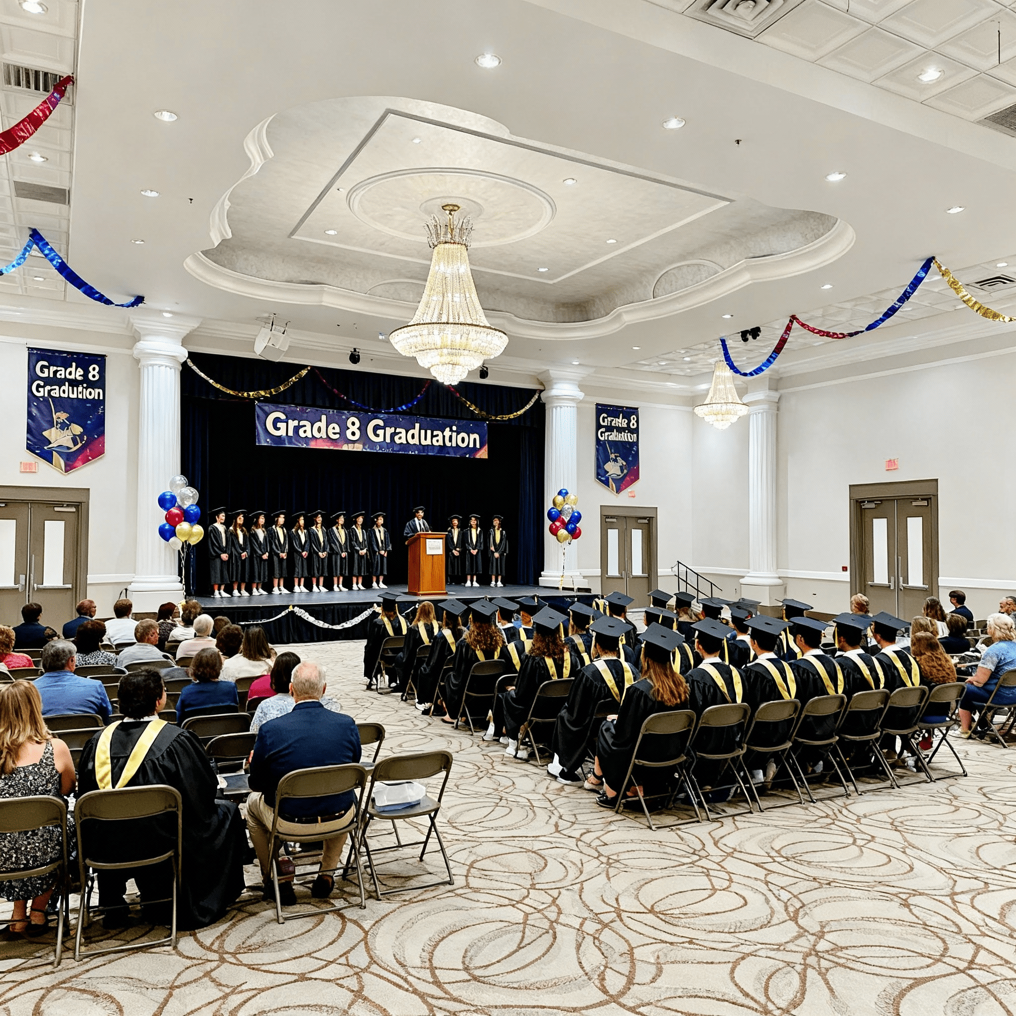 Student science fair exhibition with display tables and presentation space in our hall.