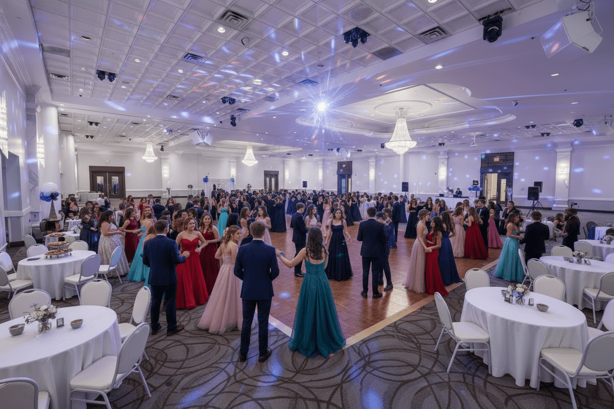 Back-to-school event with registration tables and information stations for parents.