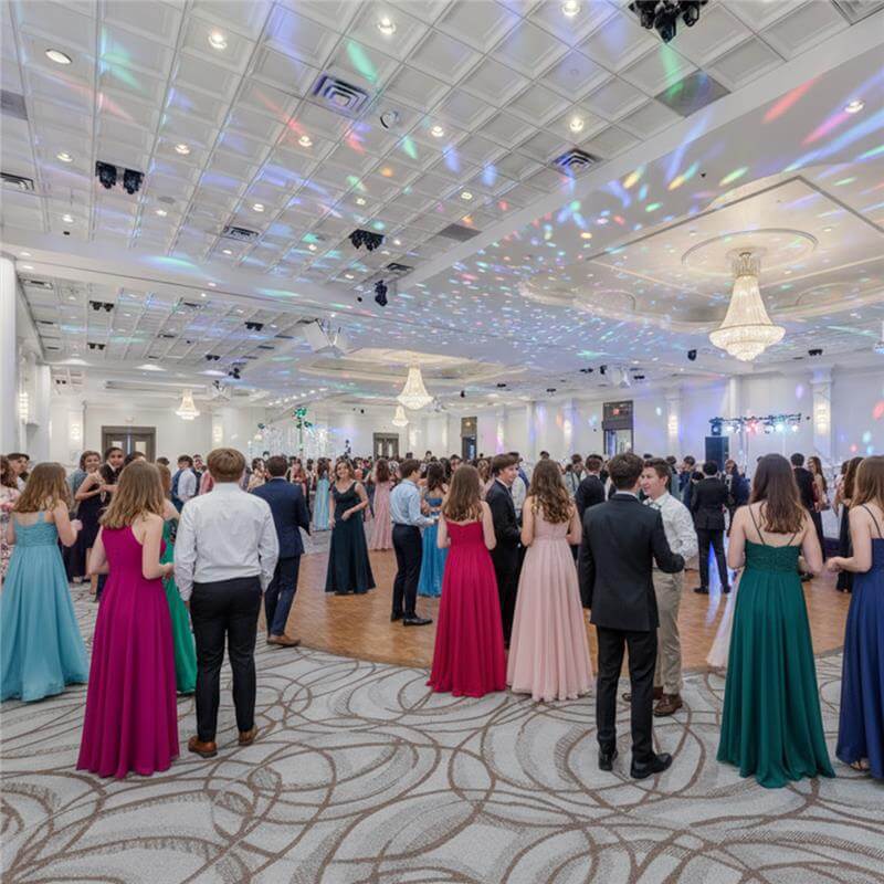Student award ceremony setup with podium, trophies, and projector screen for presentations.