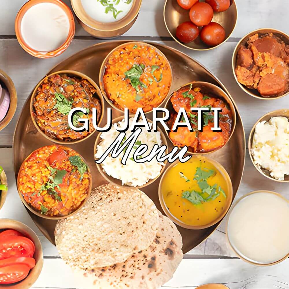 Gujarati Menu | Gujarati vegetarian package with dhokla, thepla, and traditional Indian sweets for wedding events.